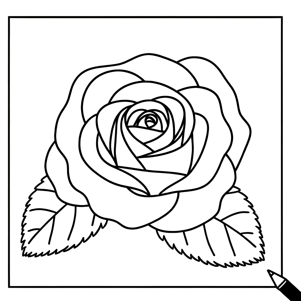 White rose coloring page with detailed petals and elegant design