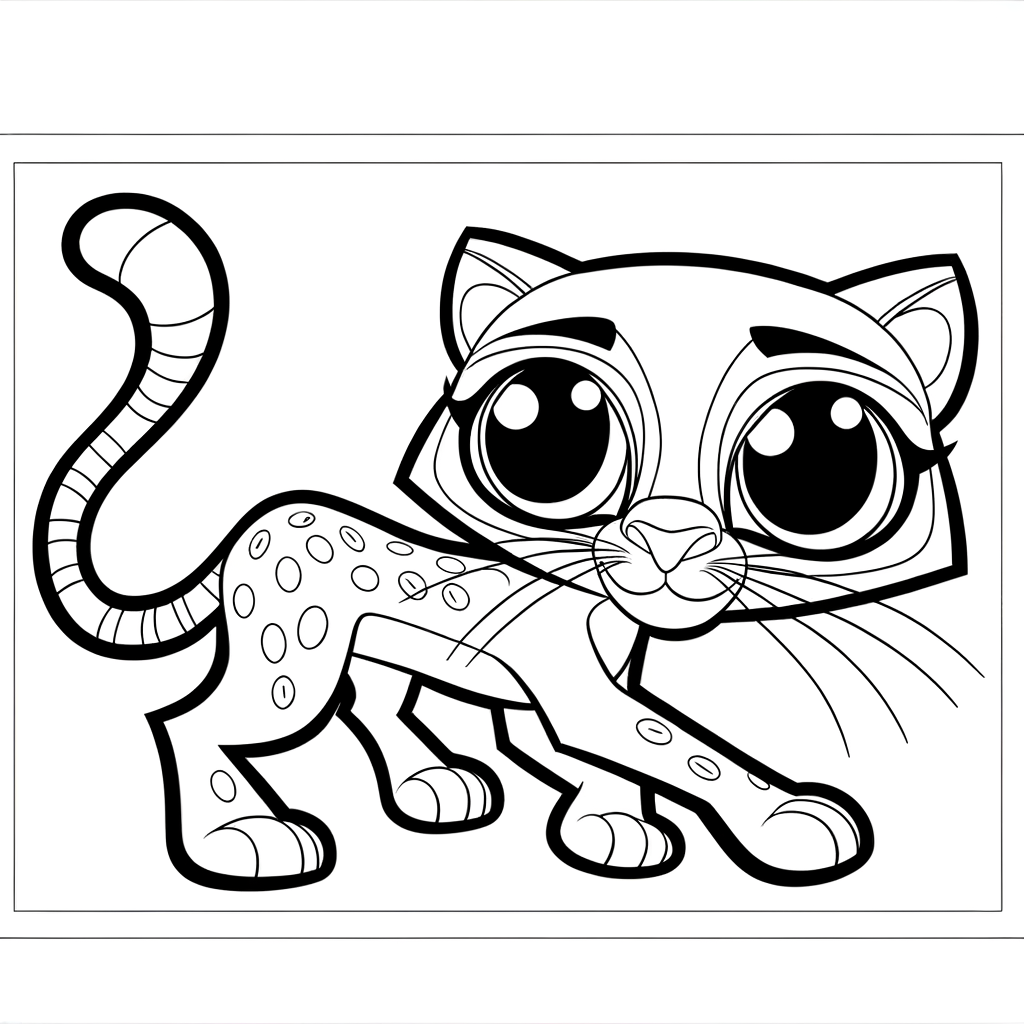 Coloring page illustration of a wildcat crouched low stalking prey through grass