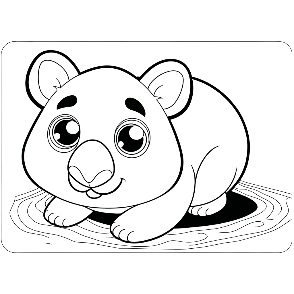 Coloring page illustration of a wombat emerging from its underground burrow