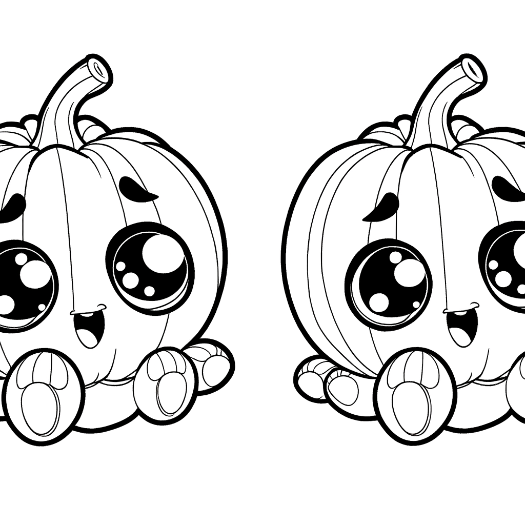 Adorable cartoon baby pumpkin coloring page with big eyes and thick outlines for children