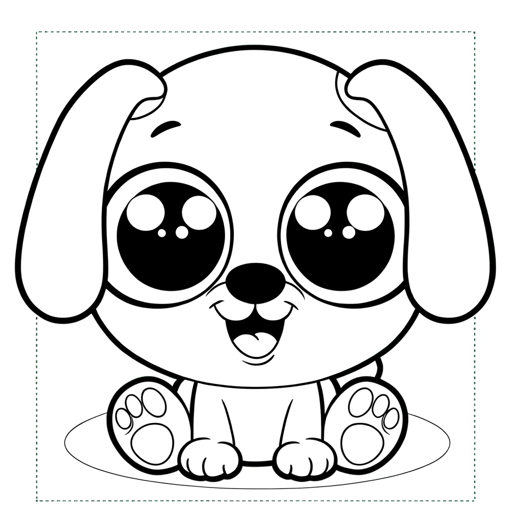 Coloring page of cute cartoon puppy with big eyes and floppy ears
