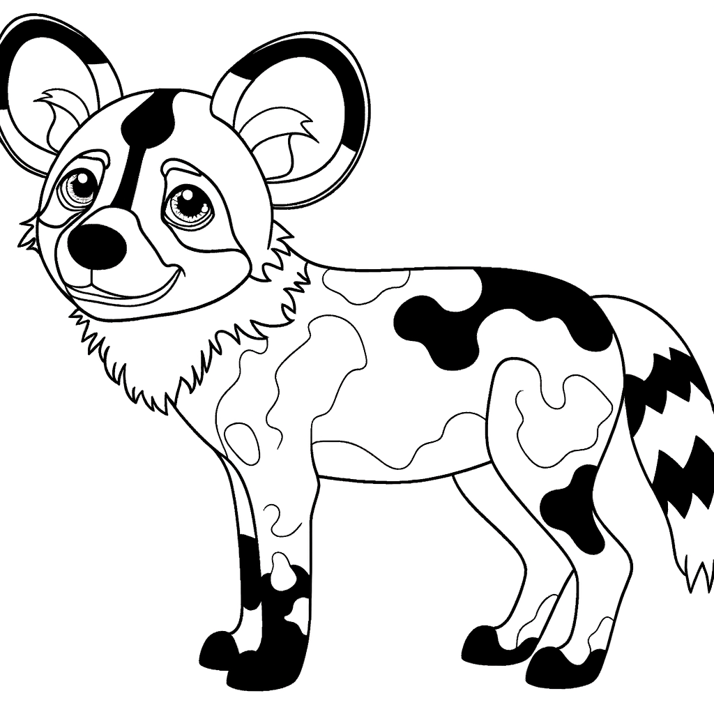 African wild dog coloring page showing detailed painted coat pattern