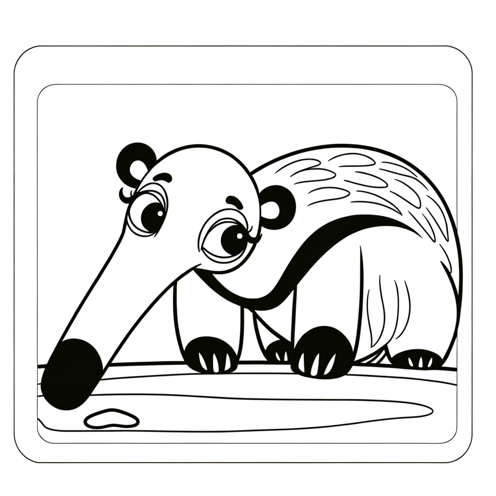 Coloring page of an anteater with long snout searching for food