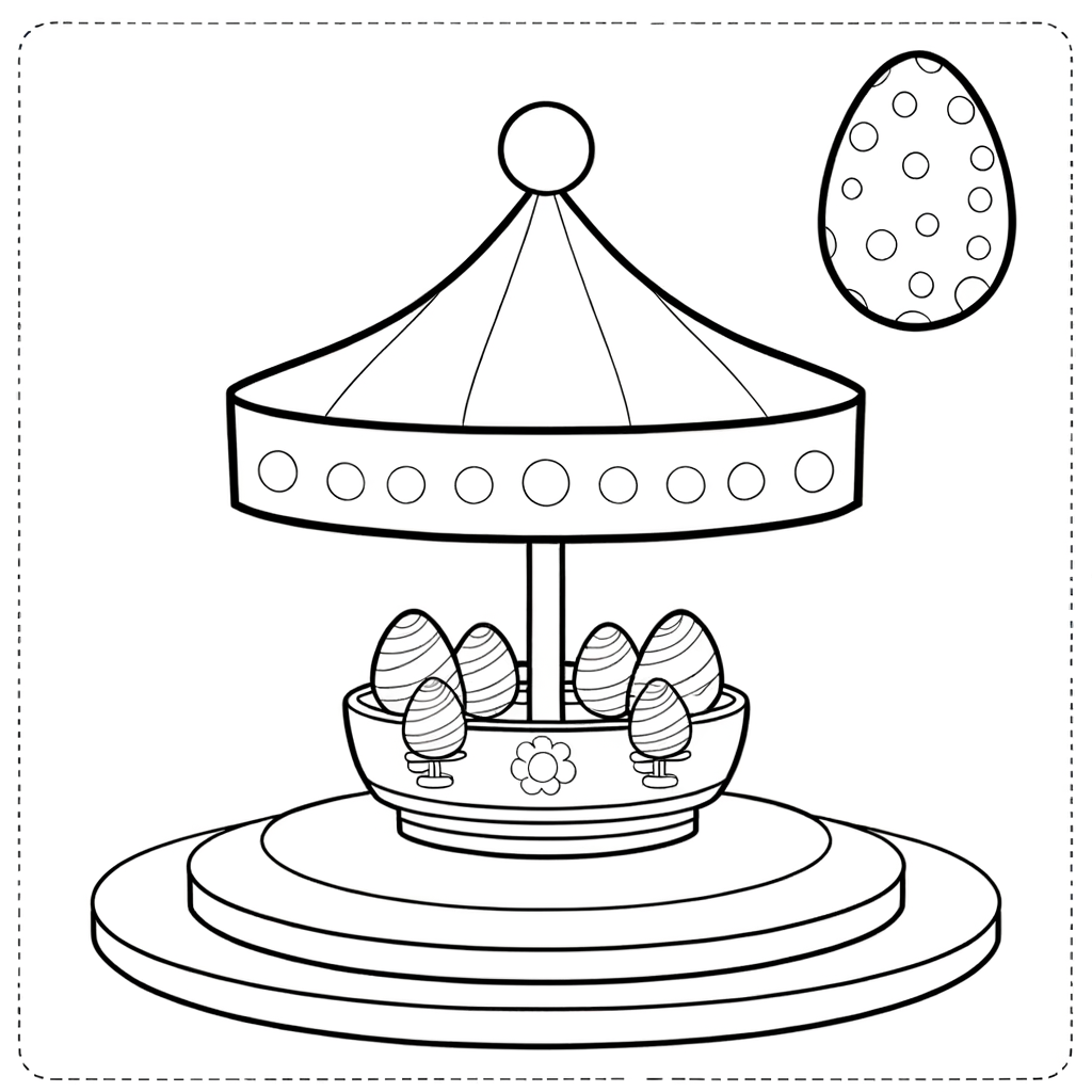 Easter egg carousel spinning coloring page with decorated eggs on a merry-go-round