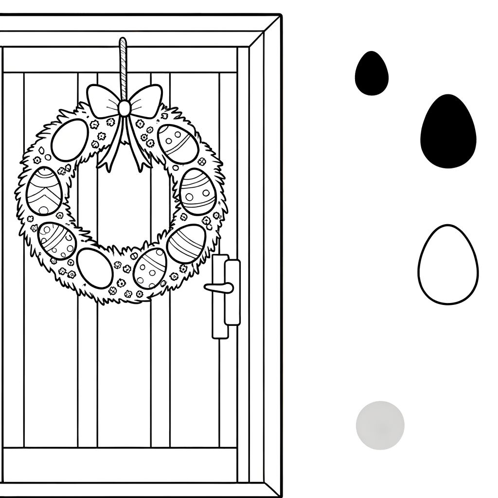 Easter egg wreath hanging on door coloring page for kids