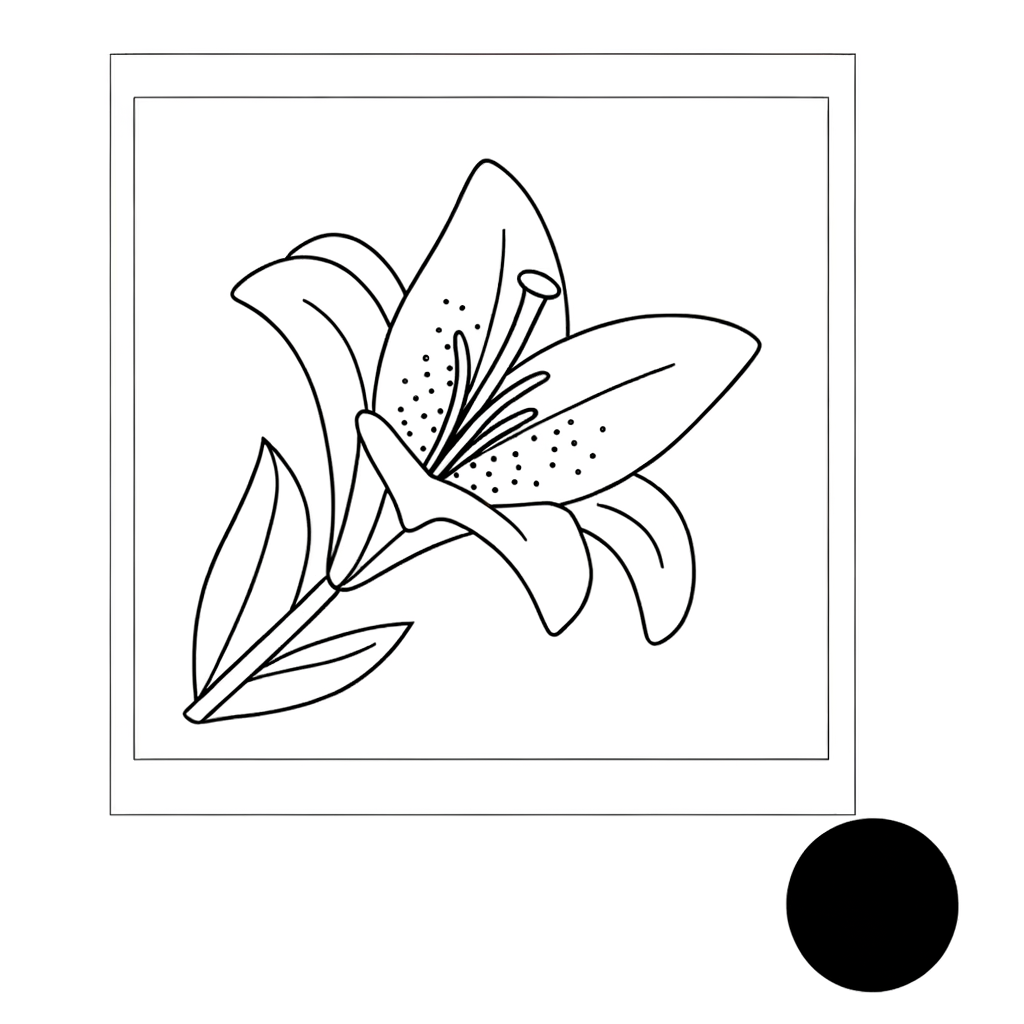 Easter lily coloring page showing a pure white trumpet-shaped flower with detailed petals and leaves