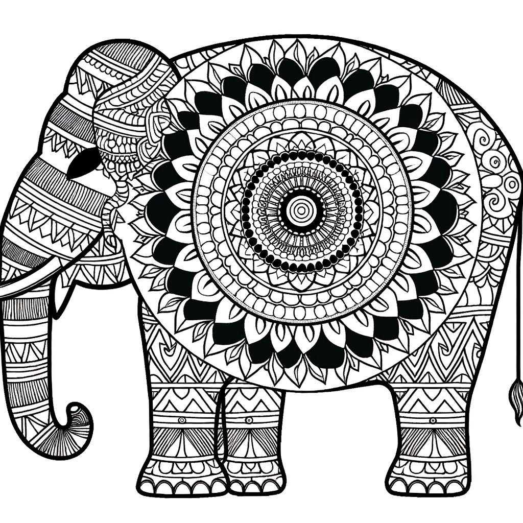 Intricate elephant mandala with Indian-inspired details