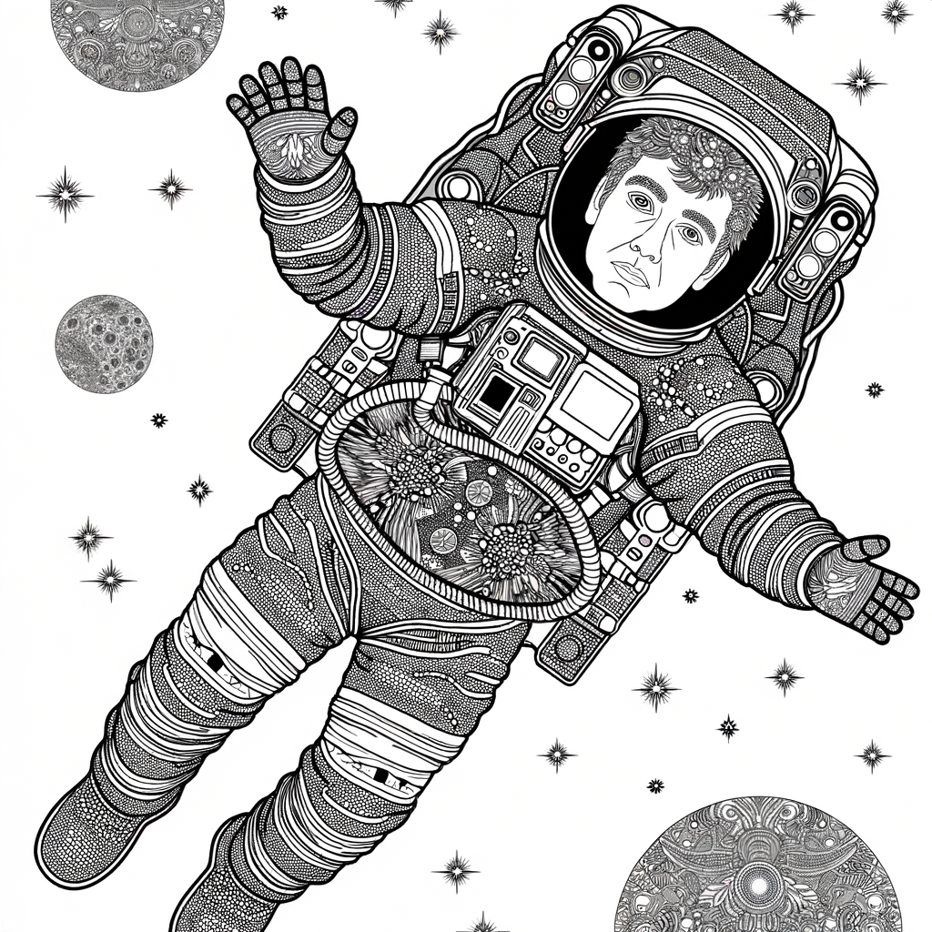 Astronaut floating in space coloring page