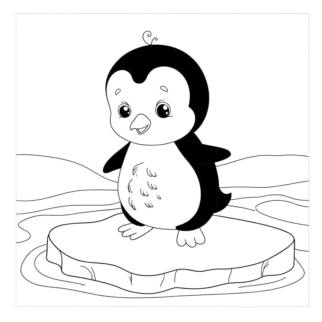 Baby penguin standing on ice coloring page