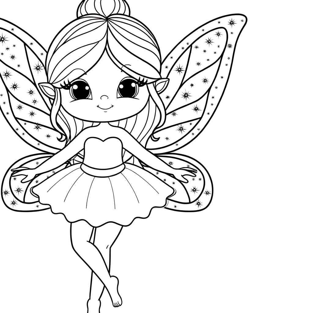 Coloring page of a beautiful fairy with sparkly wings
