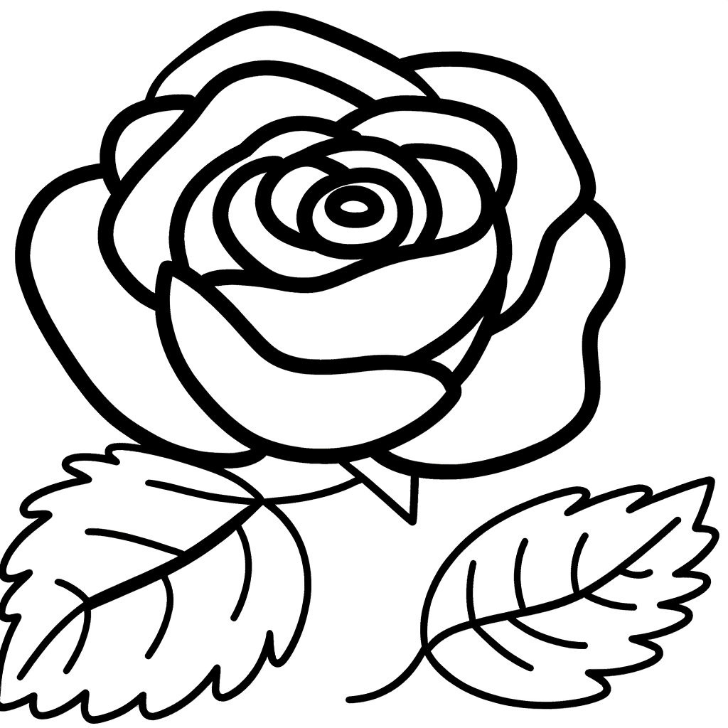 Coloring page of a beautiful red blooming rose with intricate details