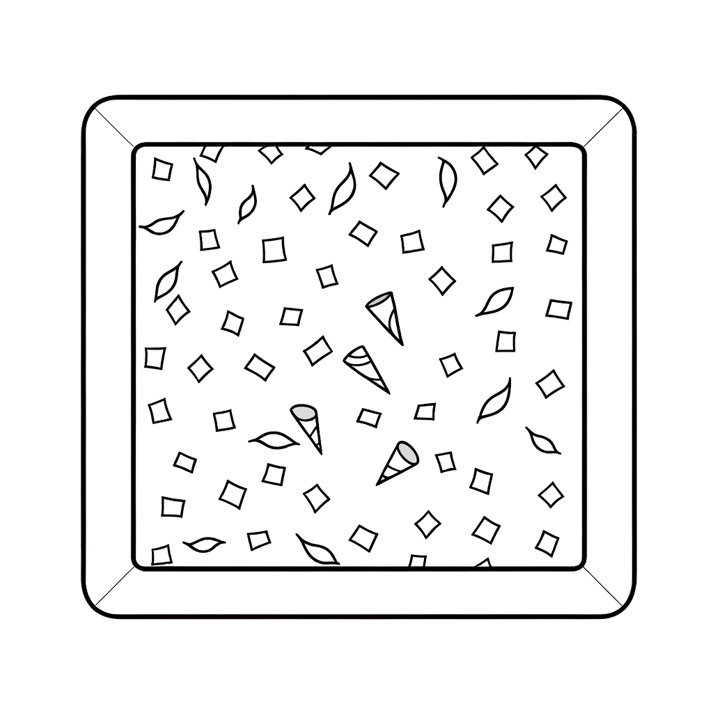 Birthday confetti falling from above coloring page with various shaped confetti pieces