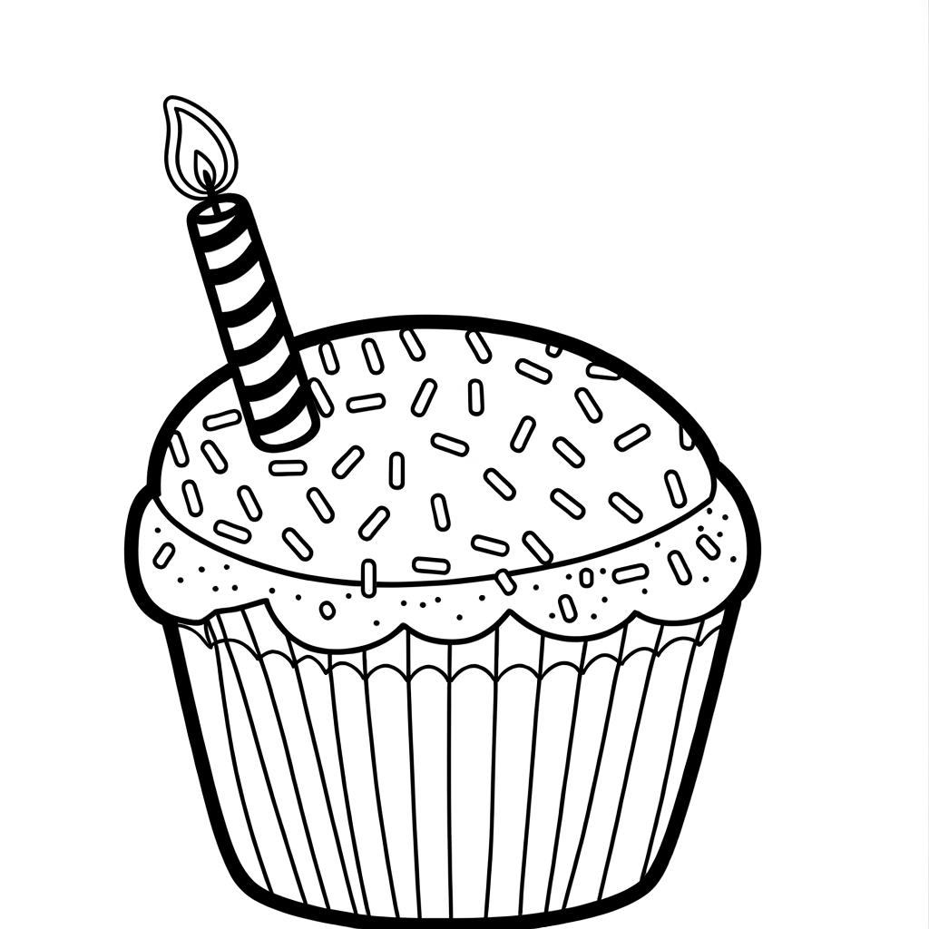 birthday cupcake with sprinkles coloring page