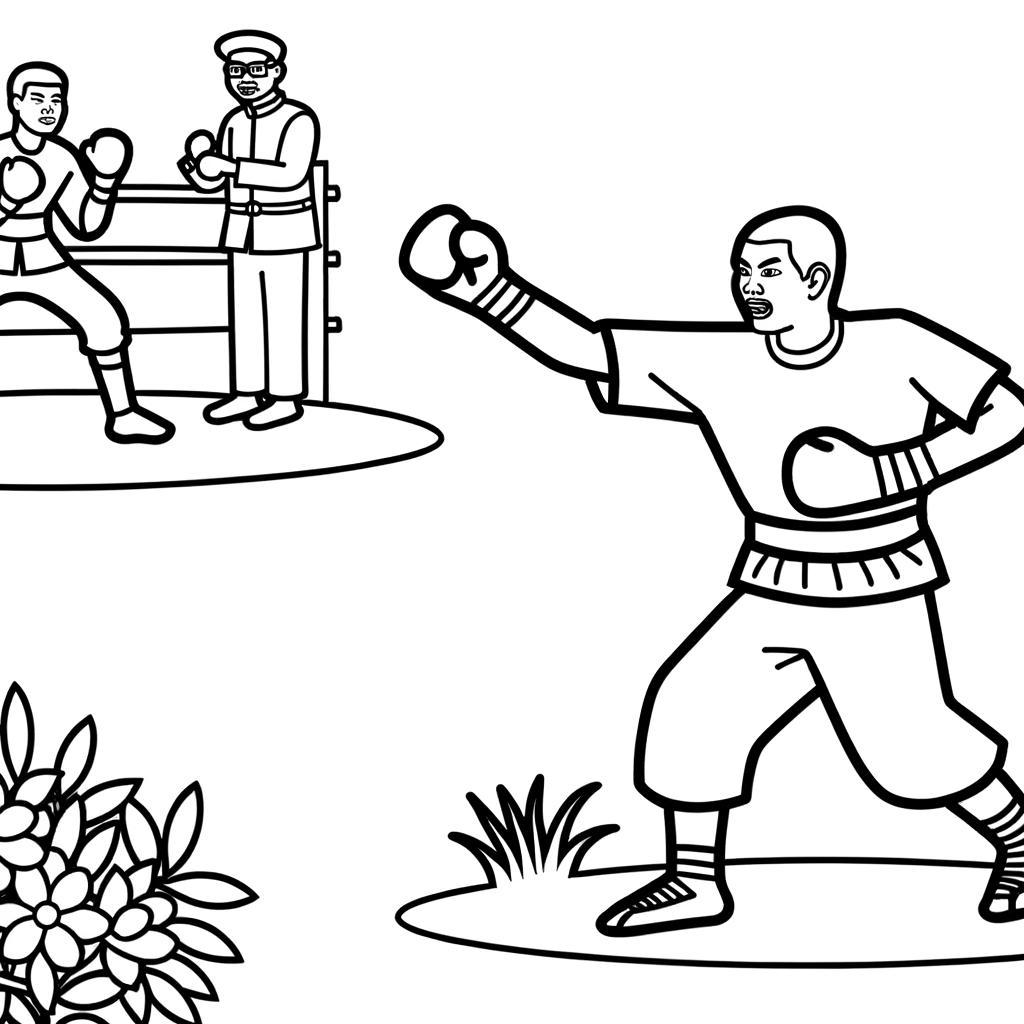 Boxing match punch coloring page, two athletes in action