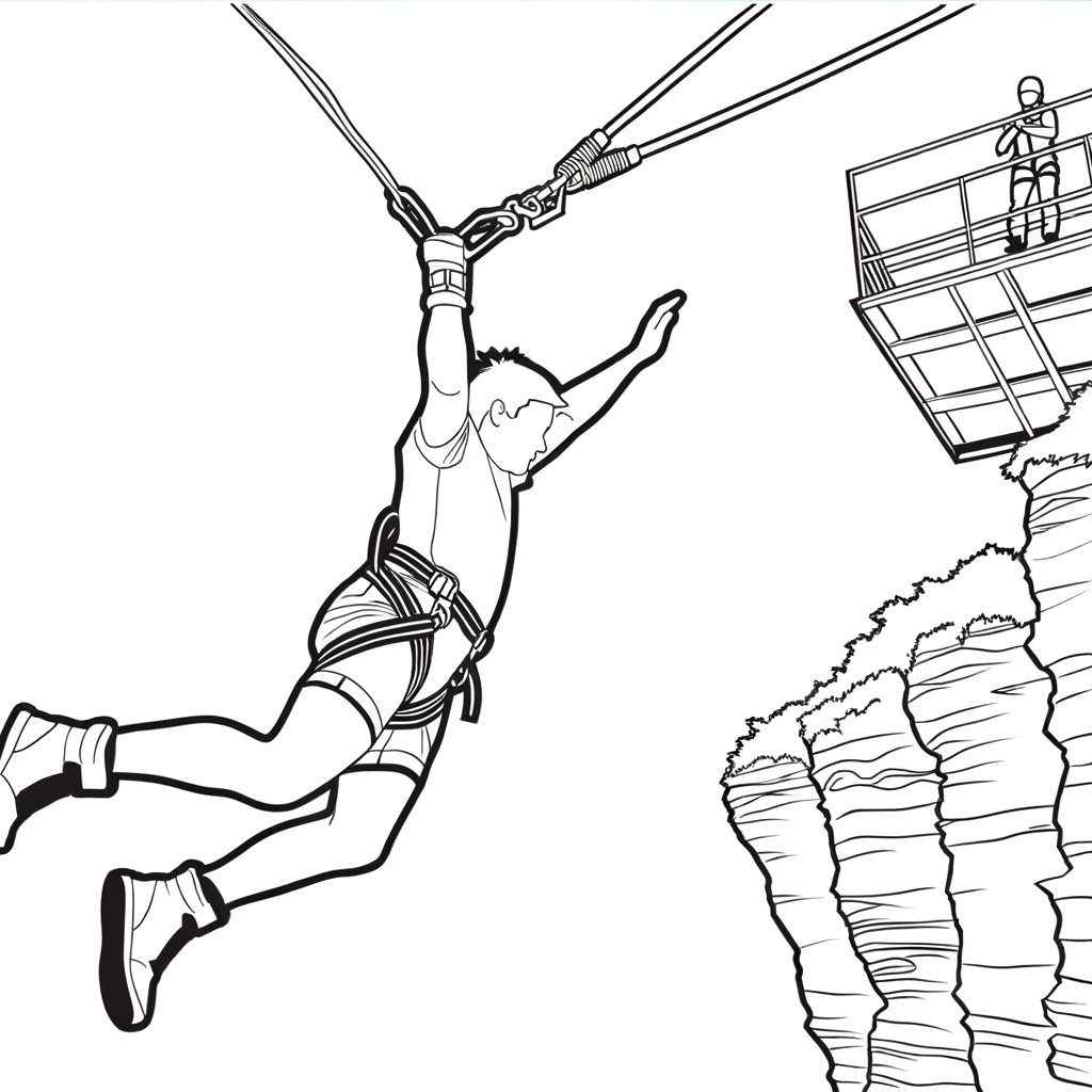 Bungee jumping action scene coloring page