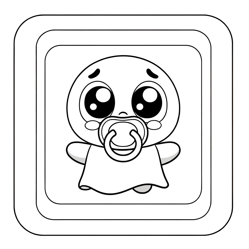 Cute cartoon baby ghost coloring page with pacifier and thick outlines for children