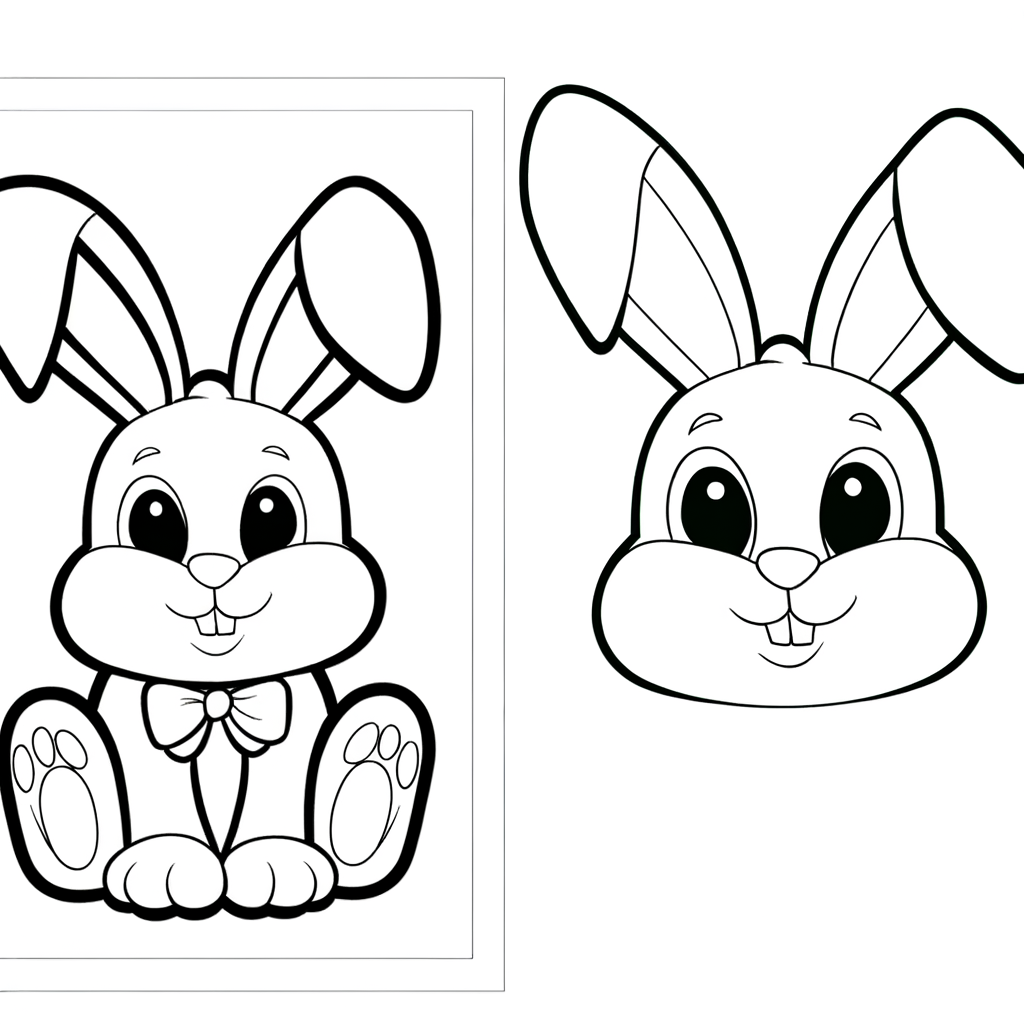 Cartoon Easter bunny coloring page with large floppy ears, smiling friendly face and thick black outlines for easy coloring