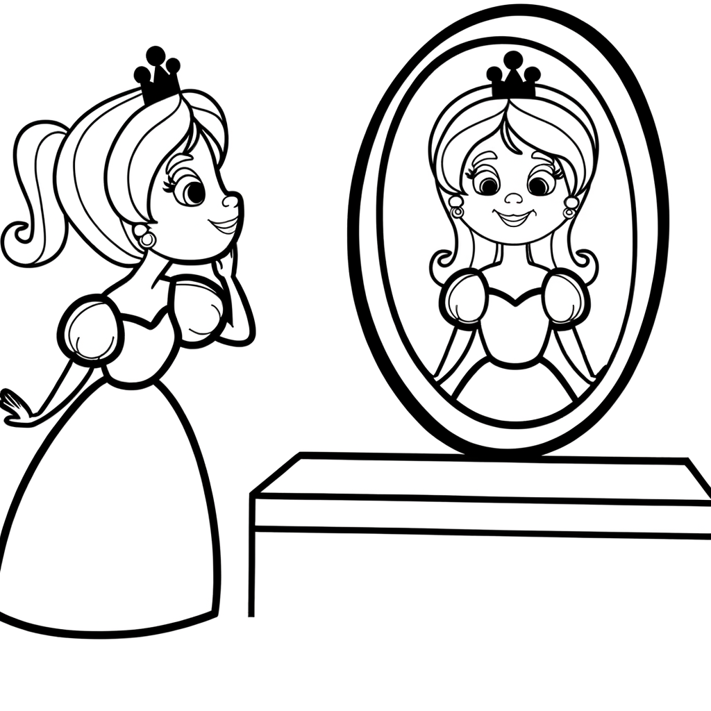 Cartoon princess looking in mirror getting ready
