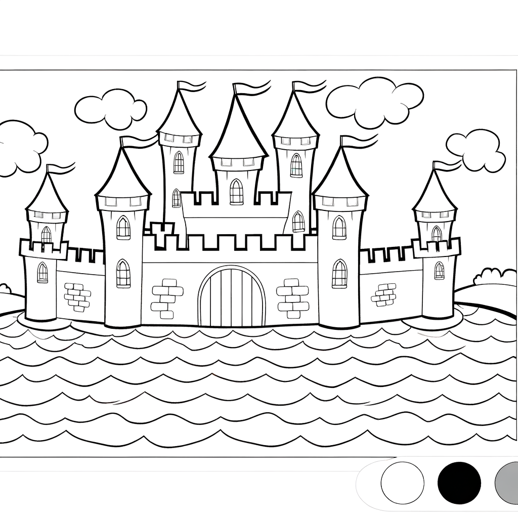 castle with moat water coloring page