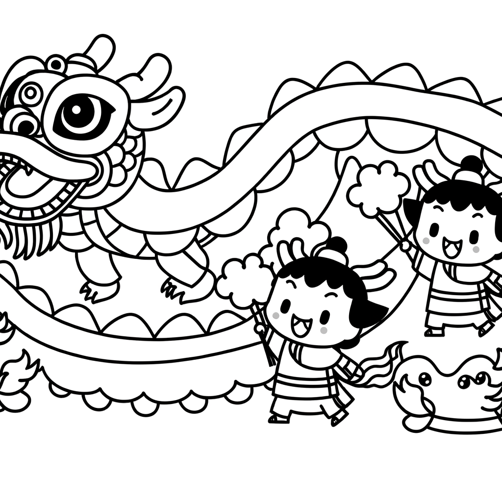Chinese dragon celebration coloring page with intricate designs