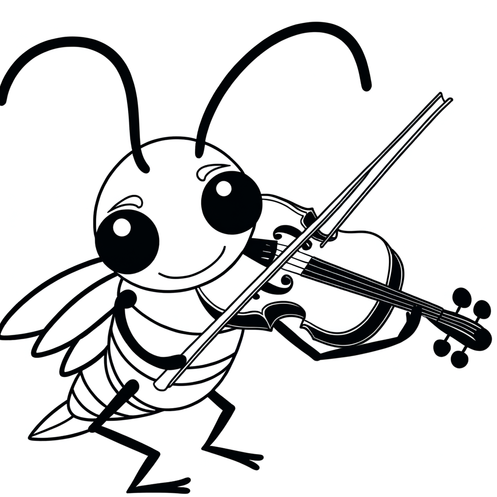 Illustration of a cricket playing a violin