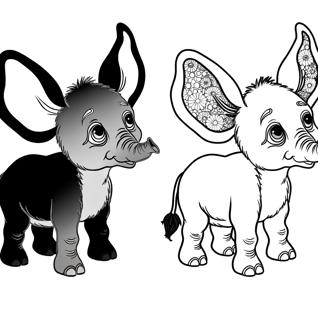 Cute baby elephant with big ears coloring page
