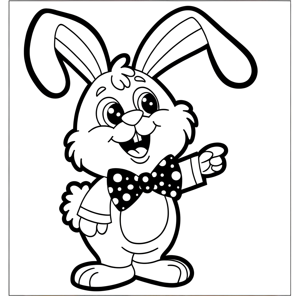 Cute cartoon bunny wearing bow tie Easter coloring page with simple lines