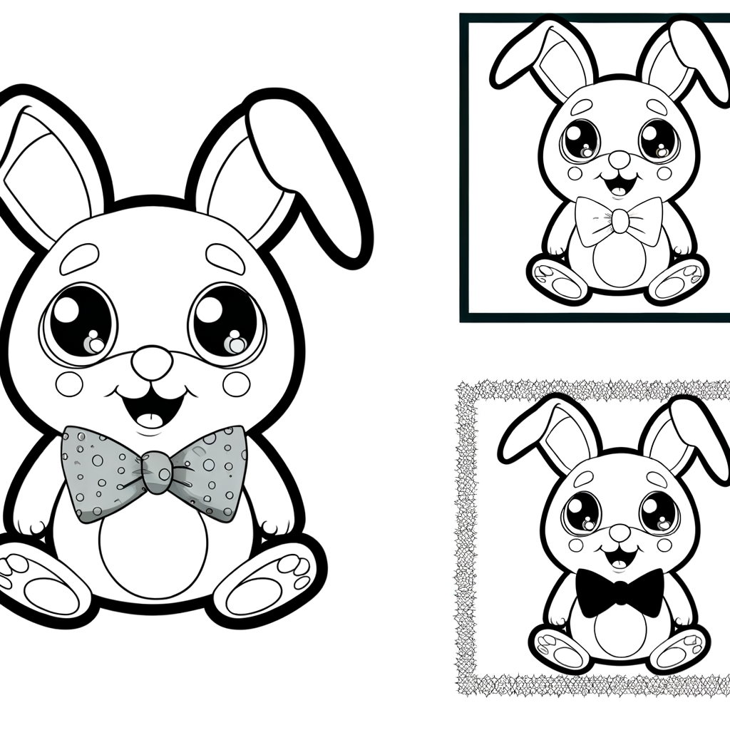 Cute cartoon bunny wearing bow tie Easter coloring page with simple black lines