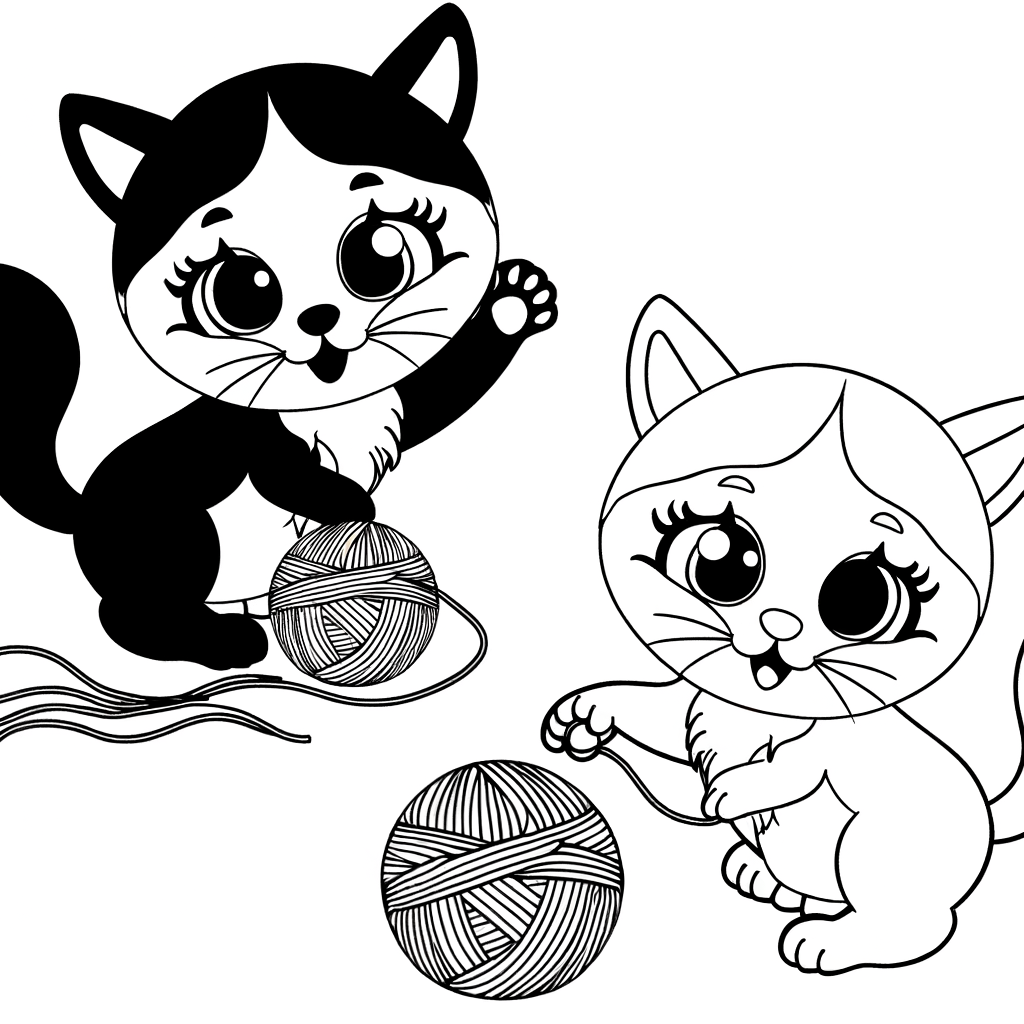 Cute kitten playing with a yarn ball