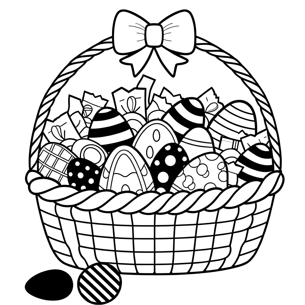 Easter basket filled with treats coloring page