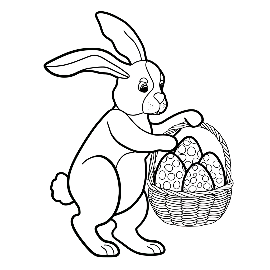 Easter bunny with a basket of eggs coloring page