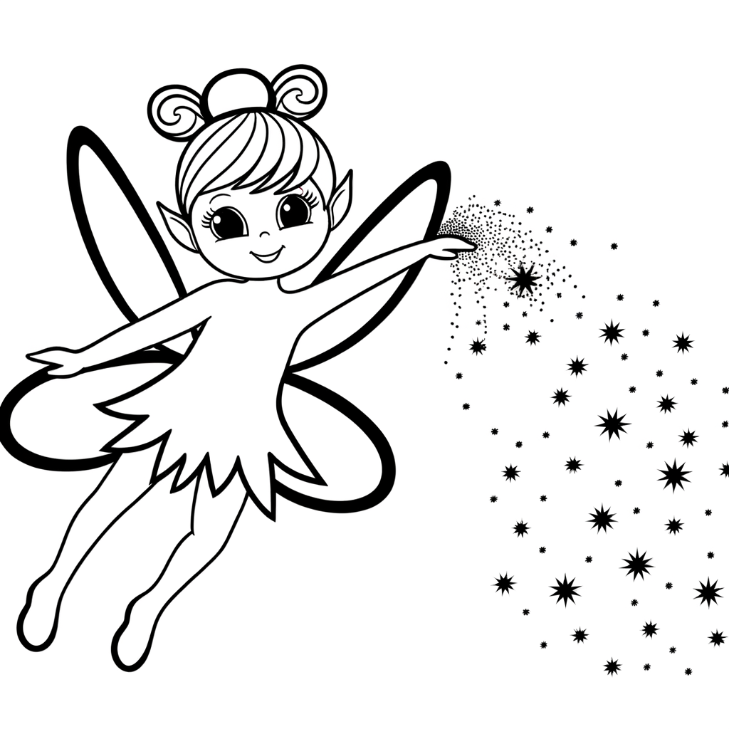 Fairy flying with pixie dust coloring page