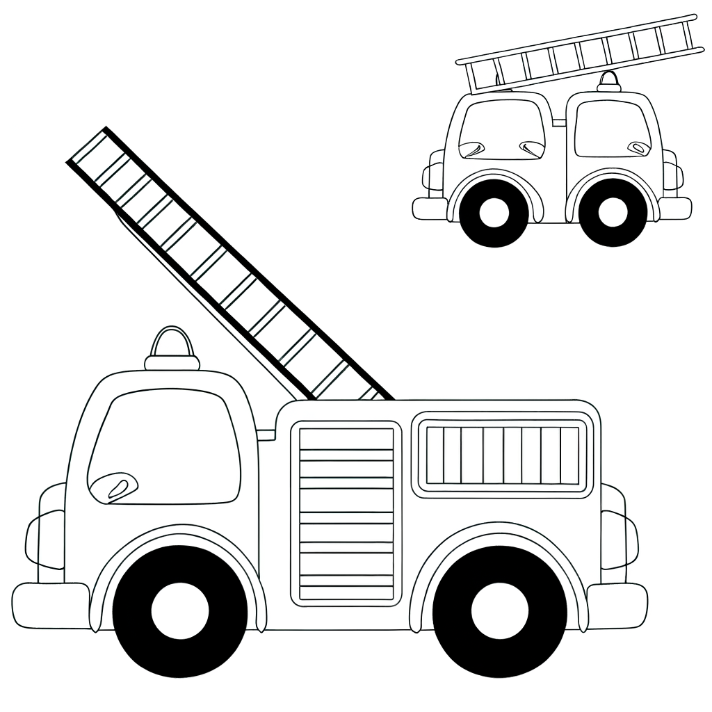 Fire truck with ladder coloring page for kids