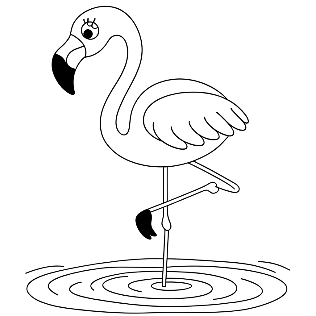 Flamingo standing in water on one leg coloring page