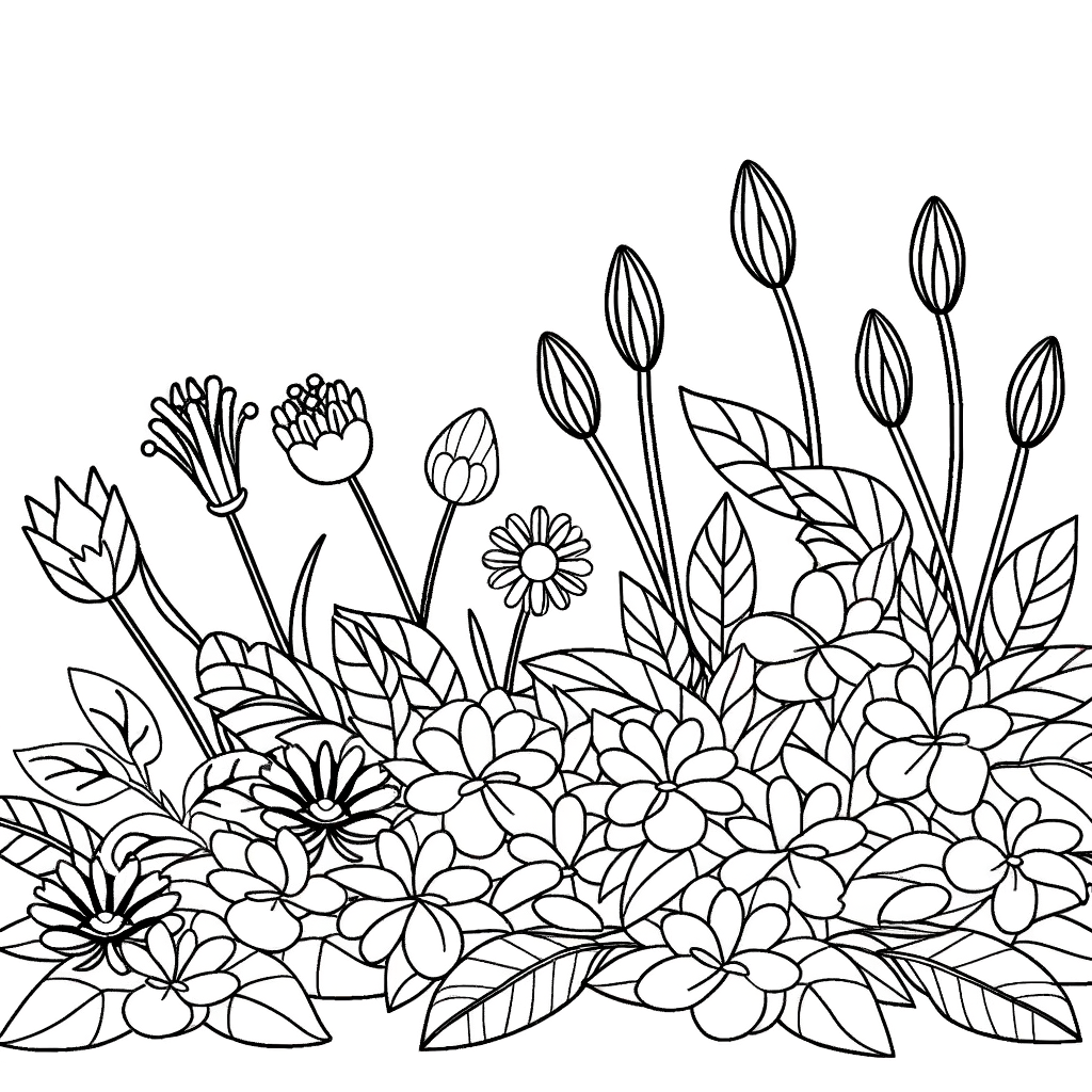 Flower garden coloring page with vibrant designs
