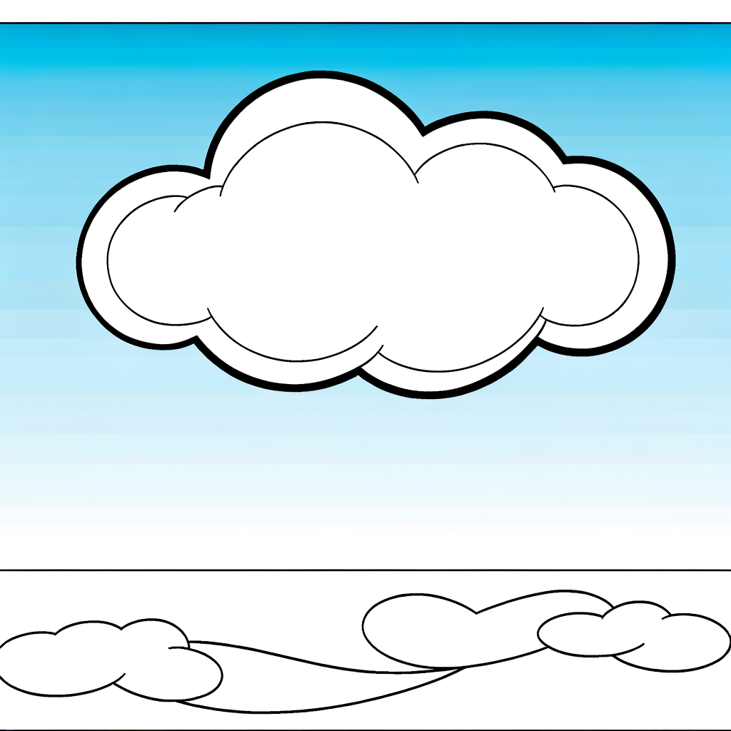 Coloring page of fluffy white clouds in a blue sky