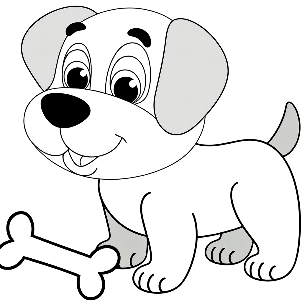 friendly dog with bone coloring page
