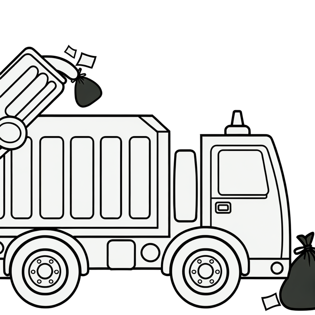 Garbage truck collecting waste coloring page for kids