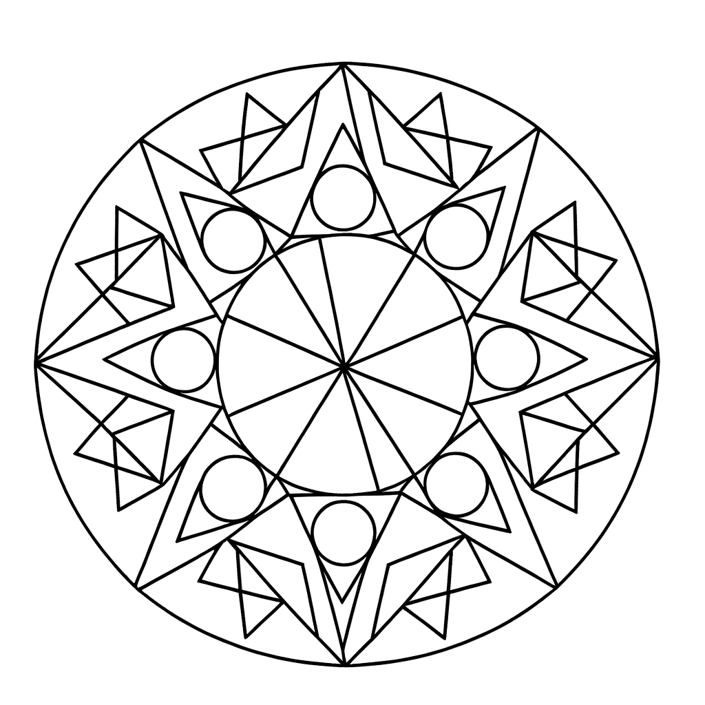 Geometric mandala with triangles and circles for coloring