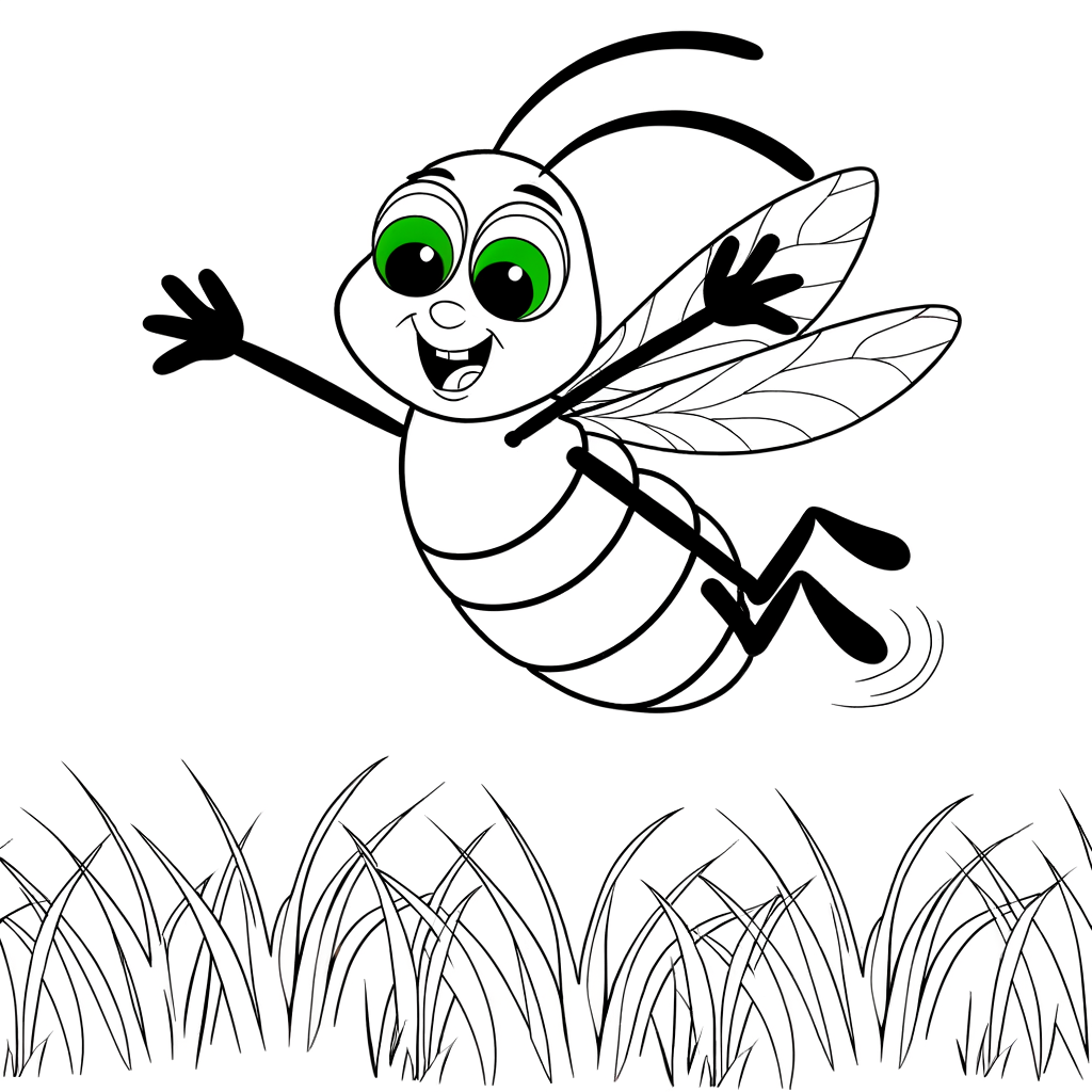 Grasshopper jumping in a meadow coloring page