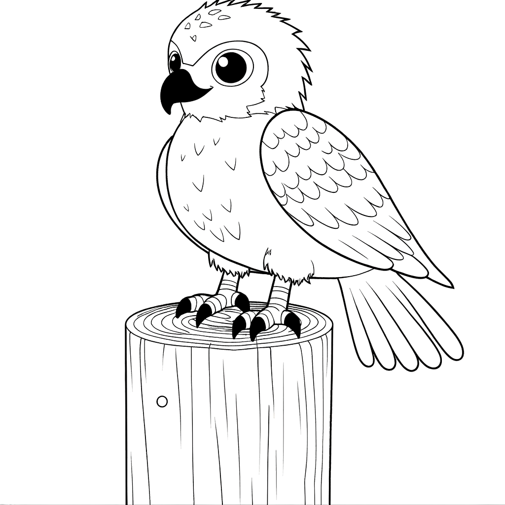Hawk perched on a wooden post coloring page