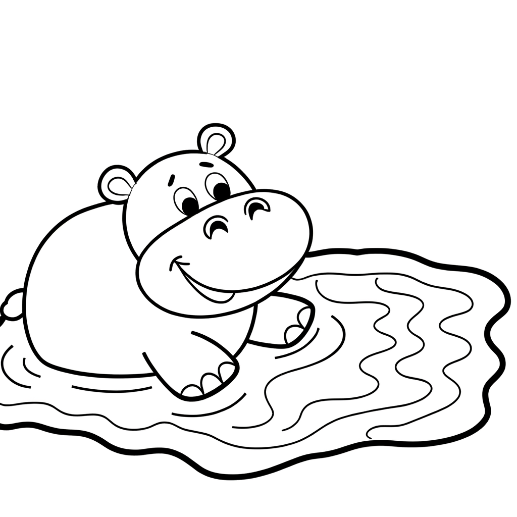 Hippopotamus in river coloring page for kids