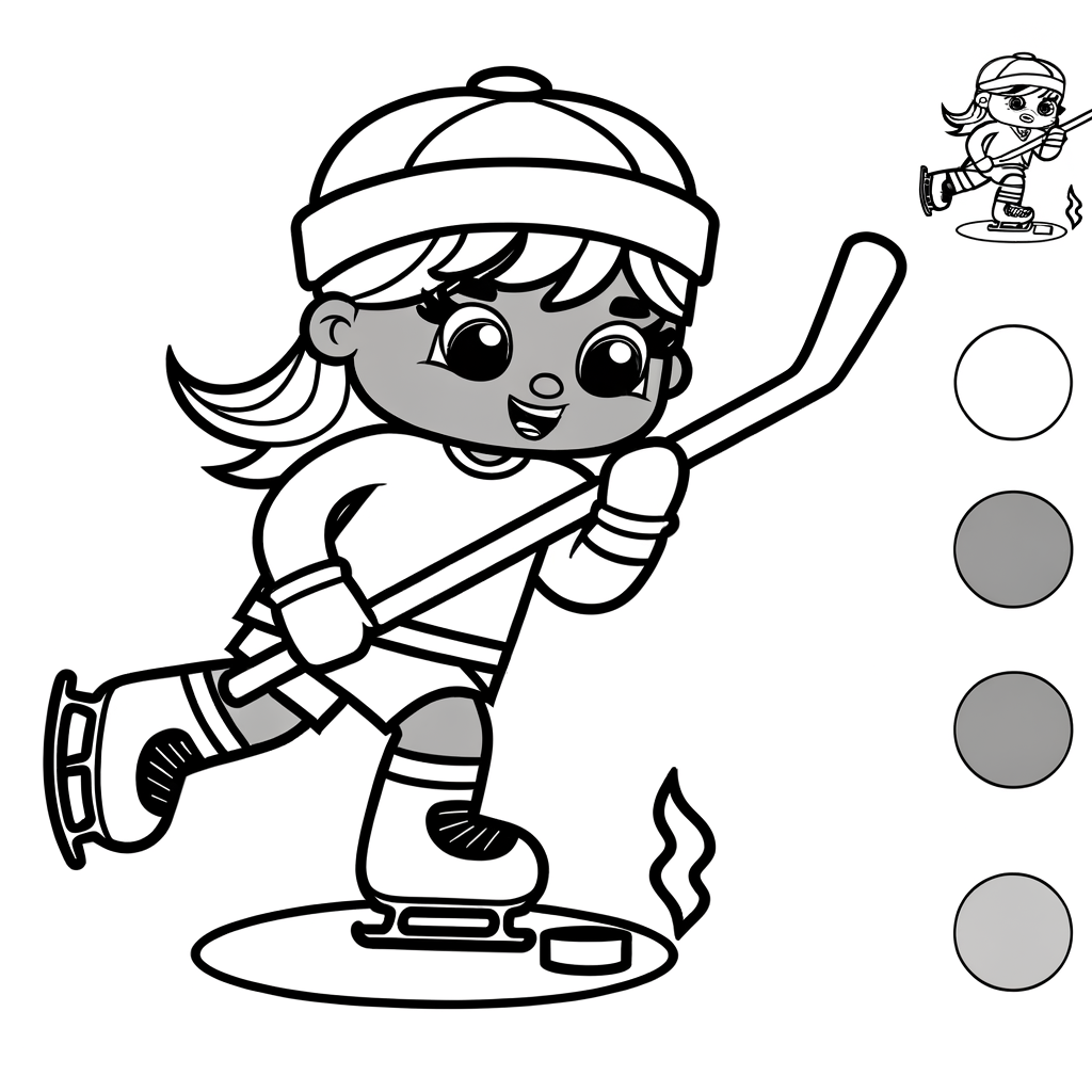 Illustration of a hockey player scoring a goal on a coloring page