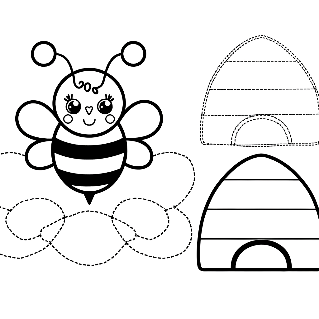 Illustration of a honey bee inside a beehive, ready to be colored.