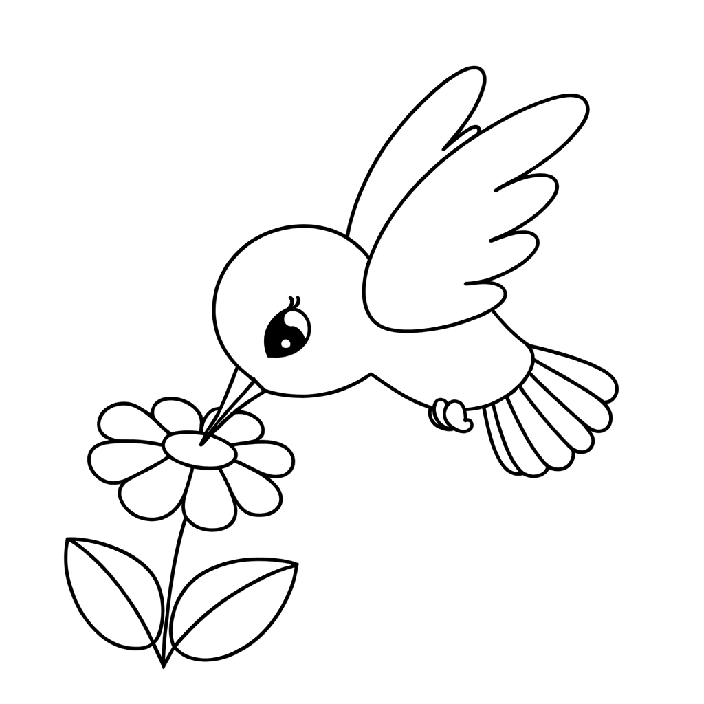 hummingbird drinking nectar from a flower coloring page