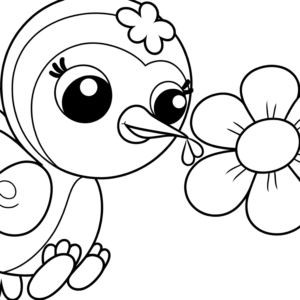 Coloring page of a hummingbird drinking nectar from a flower