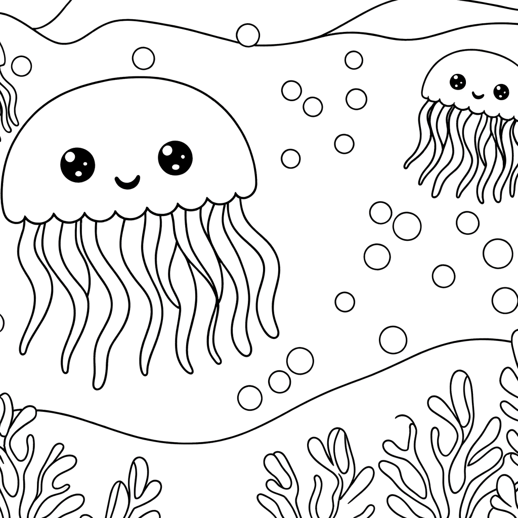 Jellyfish floating in deep sea coloring page