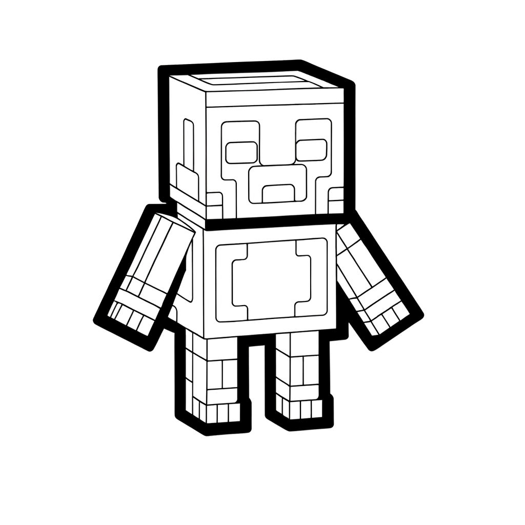 Coloring page of a figure similar to a Minecraft character