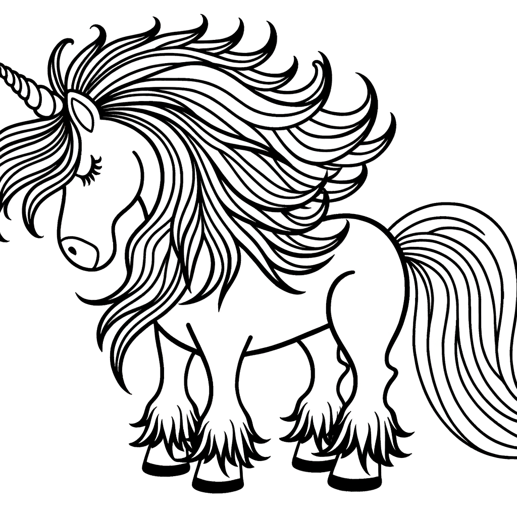 magical unicorn with rainbow mane coloring page