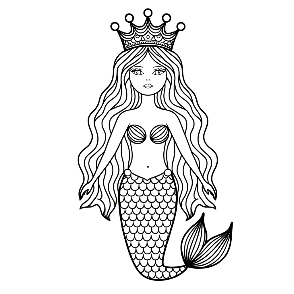 Mermaid princess with crown coloring page
